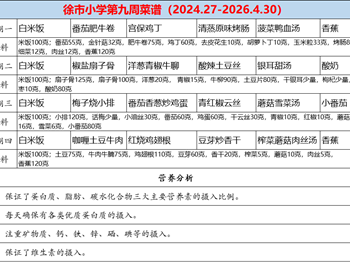 徐市小学2025-2026学年第二学期第九周师生菜谱