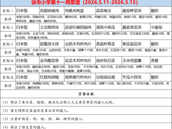 徐市小学2025-2026学年第二学期第十一周师生菜谱